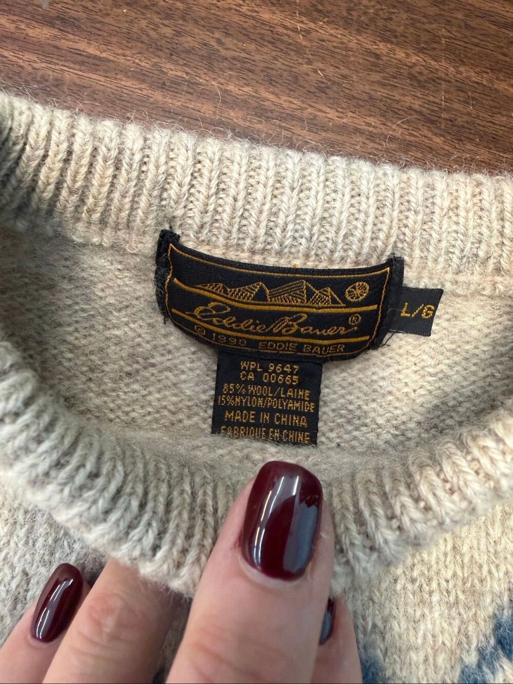 Eddie Bauer Tan Wool Blend Floral Vintage 80’s Sweater Women’s size large - Picture 4 of 8